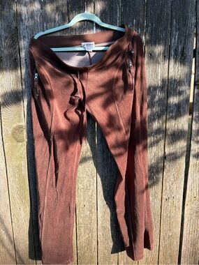 Vintage Y2K Self Esteem Brown Flare Lounge Pants Low Rise Zip Pocket 2000s